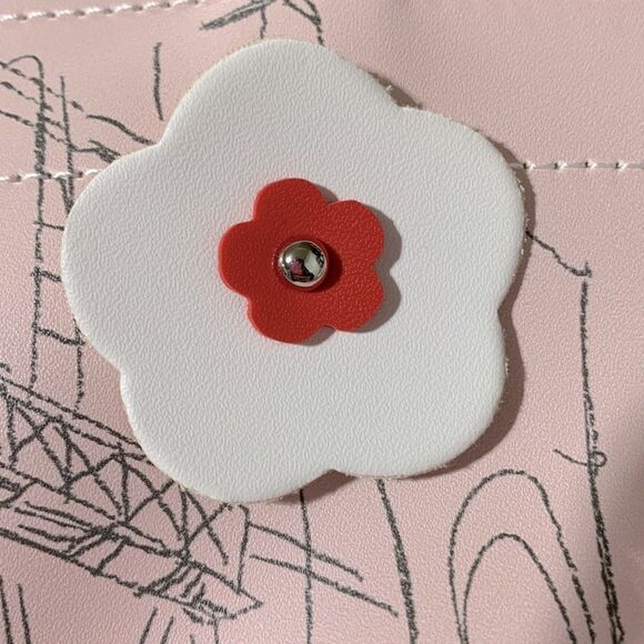 KURHN novelty print tote bag pink/cream magnetic closure slip pocket - Picture 5 of 6